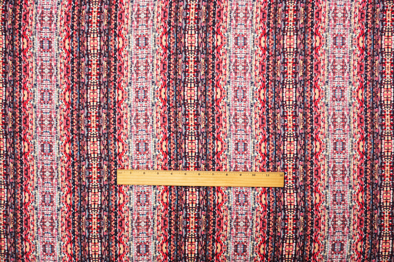 Red-Blue-Multi Rayon Abstract Printed Voile Woven Fabric