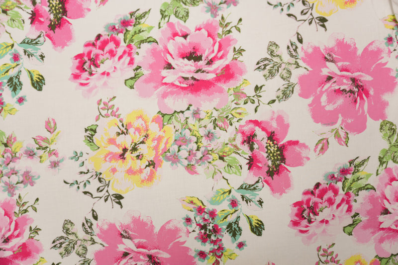 3 1/4 YD PC-Pink-White-Multi Rayon Floral Printed Voile Woven Fabric