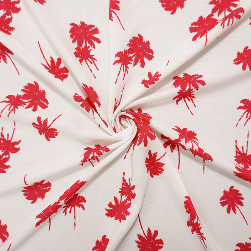 Red-White Rayon Palm Tree Printed Voile Woven Fabric