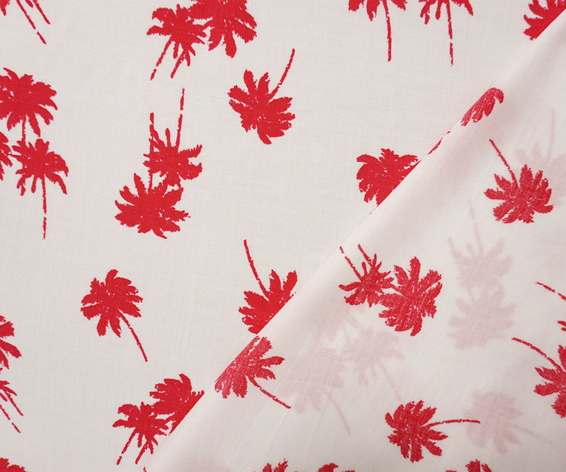 Red-White Rayon Palm Tree Printed Voile Woven Fabric