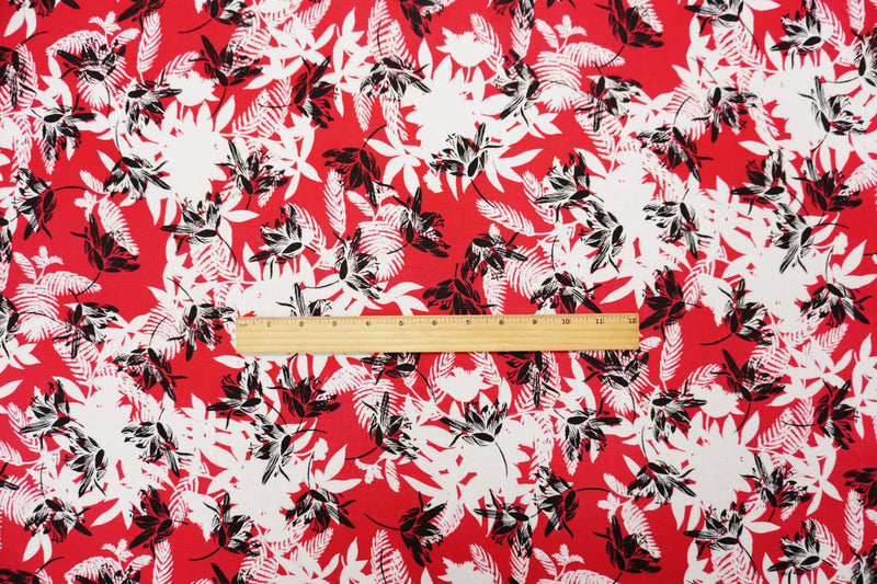 Red-White-Black Rayon Floral Printed Voile Woven Fabric