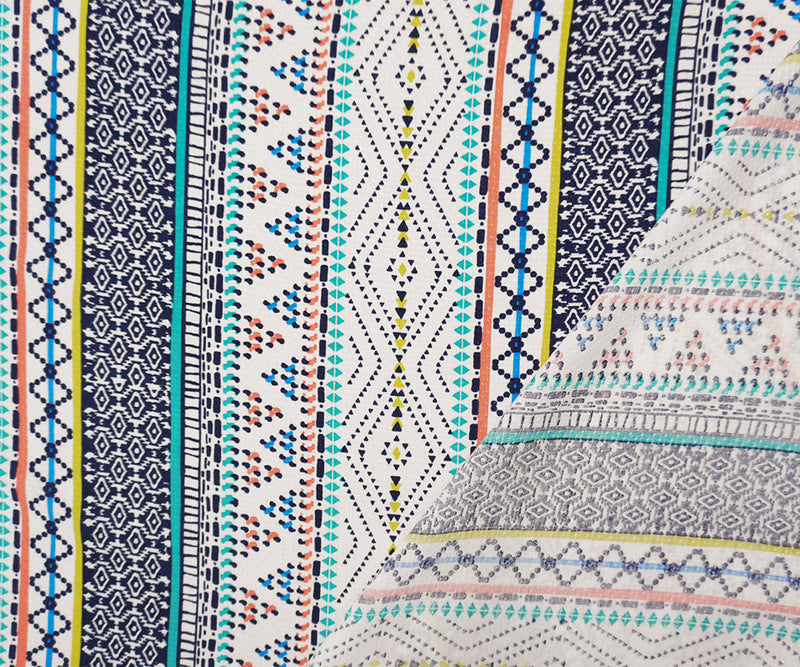 Blue-Multi Rayon Aztec Printed Cross Dobby Jacquard Woven Fabric