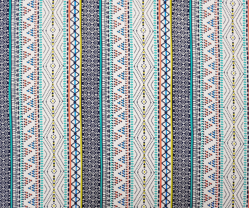 Blue-Multi Rayon Aztec Printed Cross Dobby Jacquard Woven Fabric