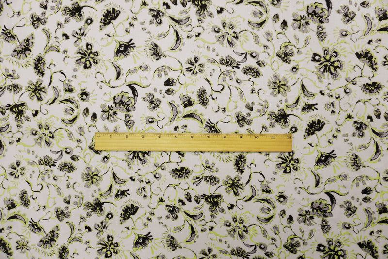 White-Yellow-Multi Rayon Floral Printed Voile Woven Fabric