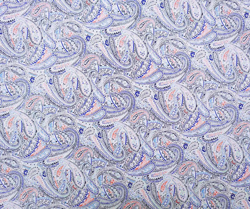 Blue-White-Multi Washed Rayon Paisley Printed Twill Woven Fabric