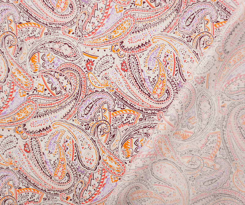 Orange-Multi Washed Rayon Paisley Printed Twill Woven Fabric