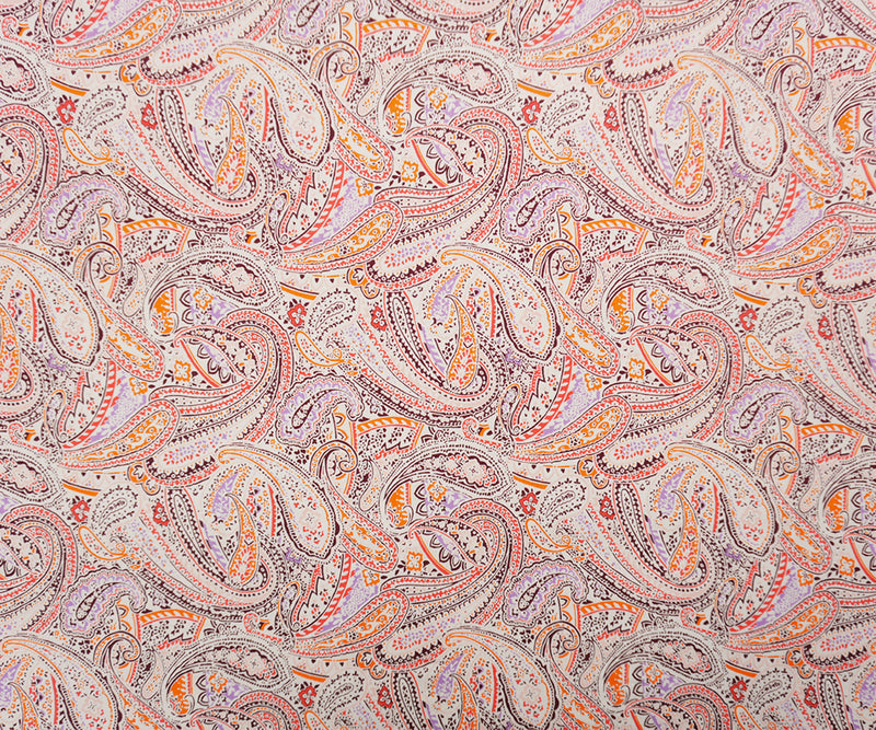 Orange-Multi Washed Rayon Paisley Printed Twill Woven Fabric