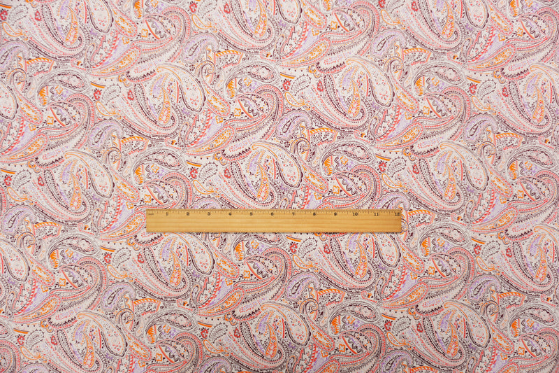 Orange-Multi Washed Rayon Paisley Printed Twill Woven Fabric