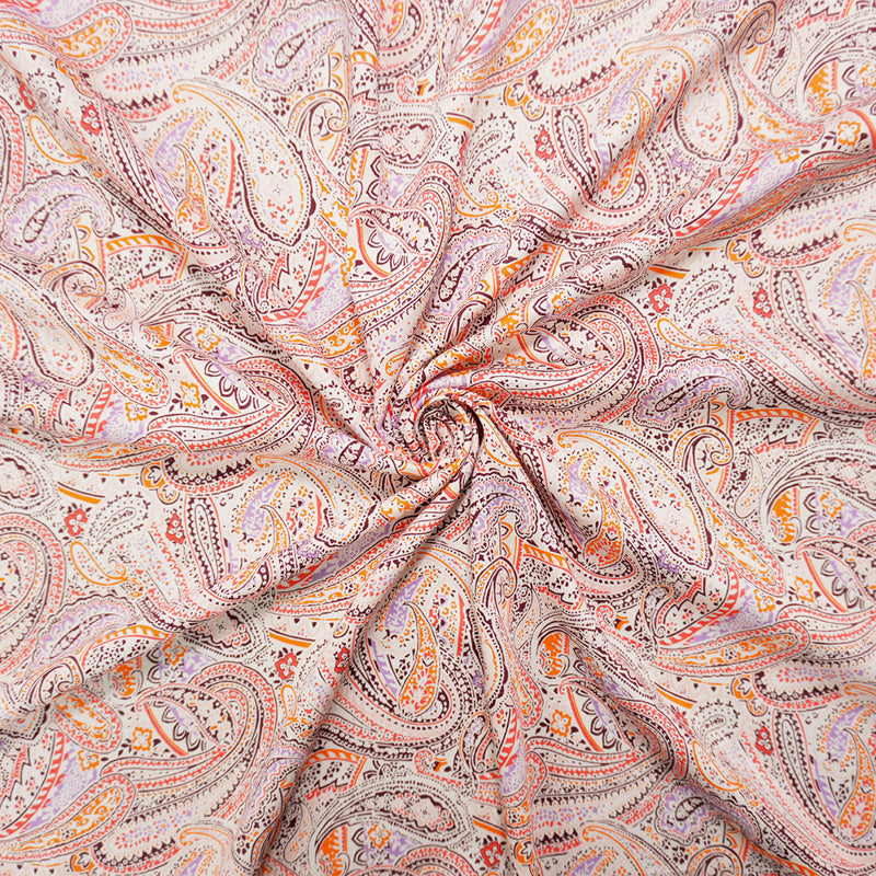 Orange-Multi Washed Rayon Paisley Printed Twill Woven Fabric