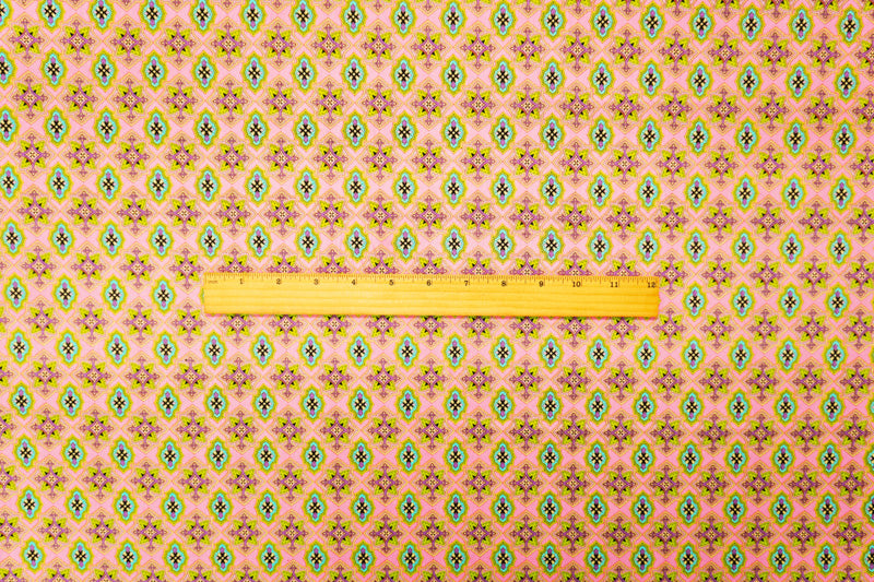 Pink-Multi Cotton Stretch Moroccan Printed Poplin Woven Fabric