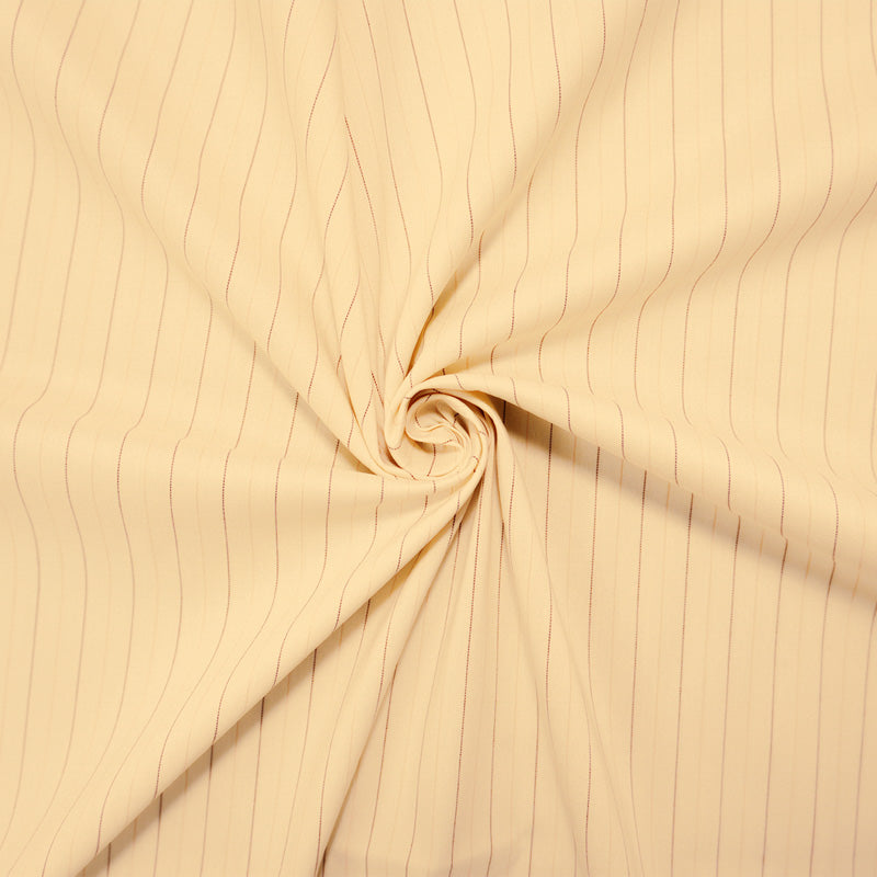 Beige-Brown Cotton-Poly Stretch Stripe Print Poplin Woven Fabric