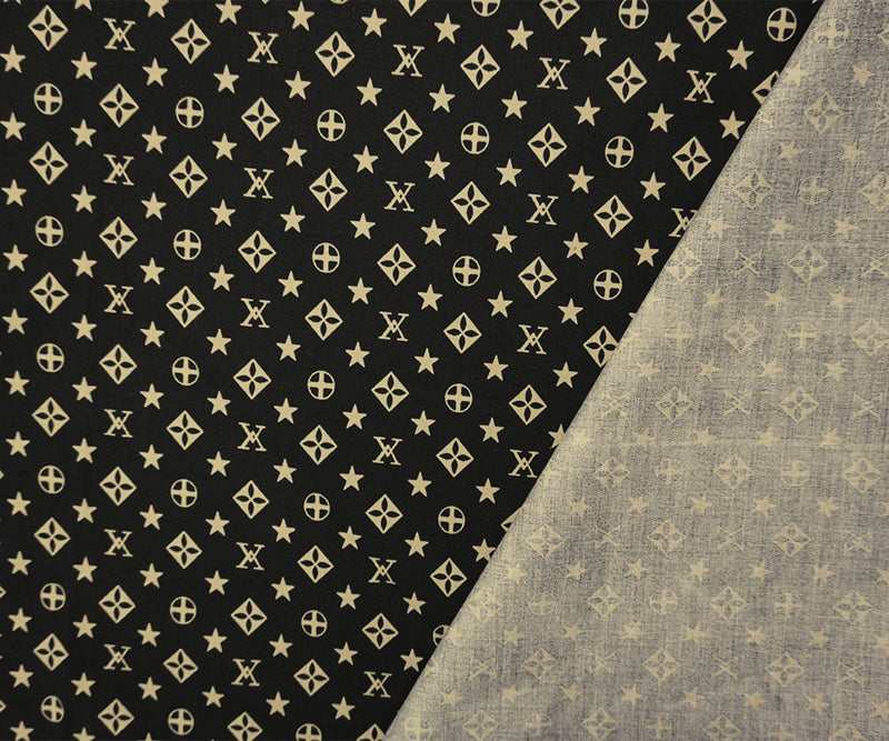 Beige-Black Cotton Stretch Geometric Print Poplin Woven Fabric