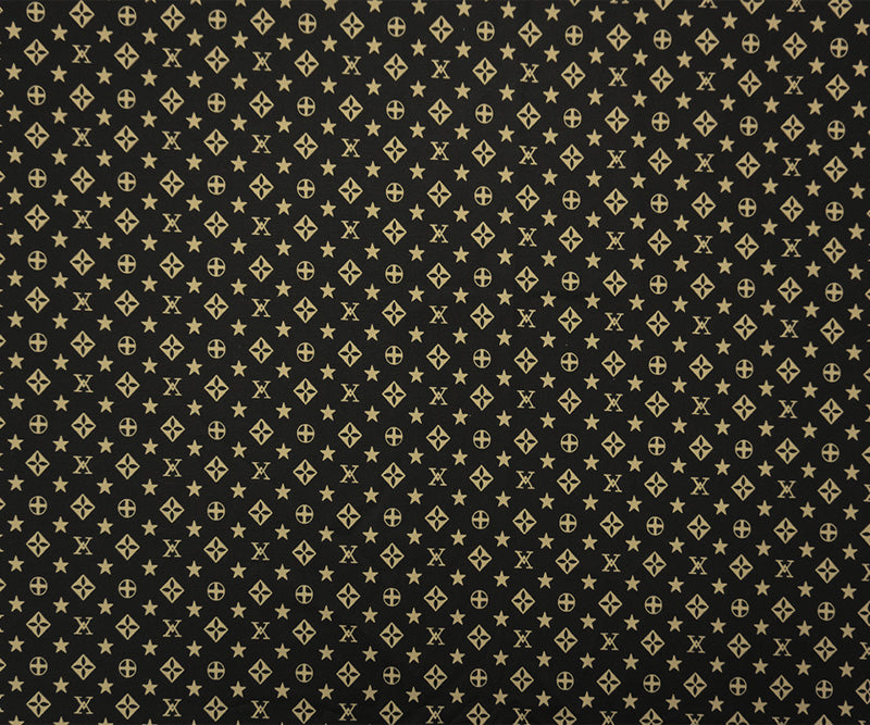 Beige-Black Cotton Stretch Geometric Print Poplin Woven Fabric