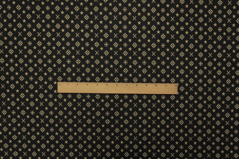Beige-Black Cotton Stretch Geometric Print Poplin Woven Fabric