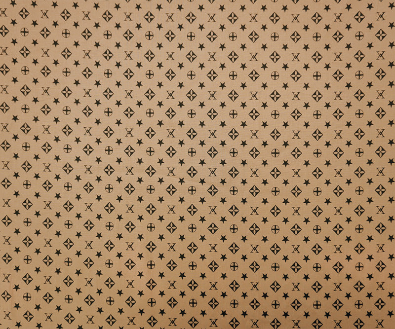 Beige-Black Cotton Stretch Geometric Print Poplin Woven Fabric