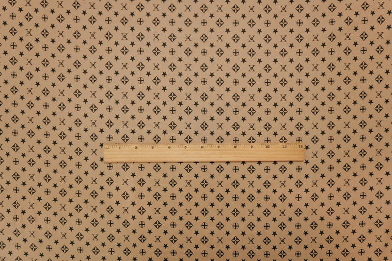 Beige-Black Cotton Stretch Geometric Print Poplin Woven Fabric