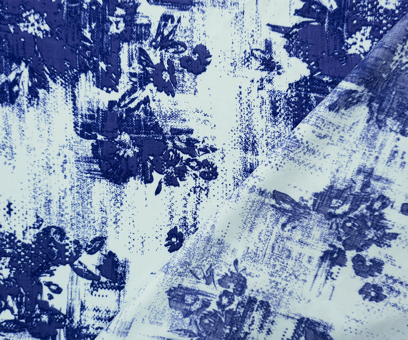 Blue-Teal Rayon Abstract Printed Twill Woven Fabric