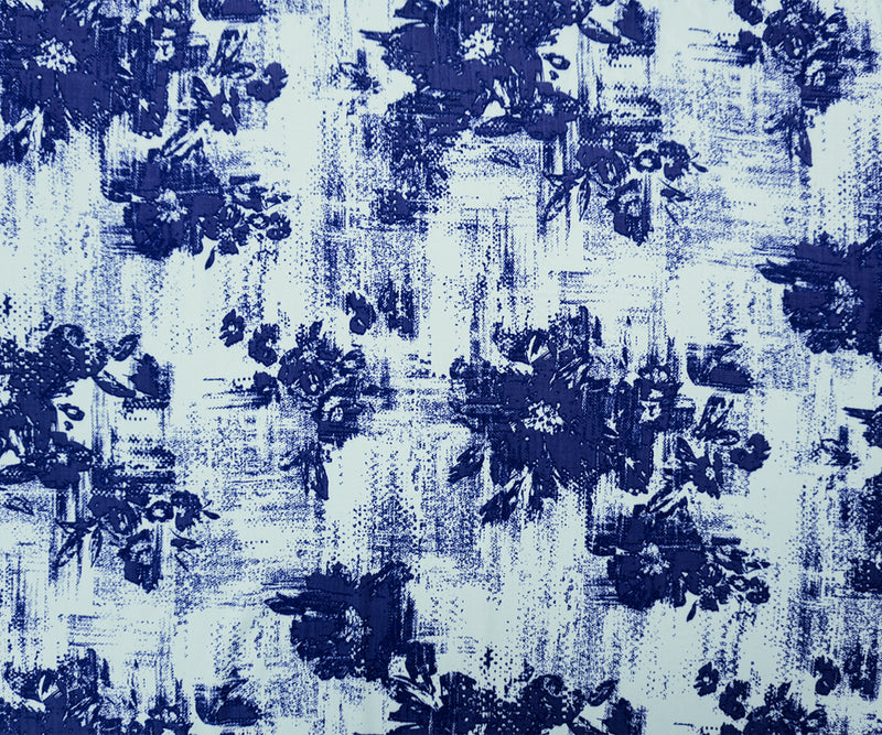 Blue-Teal Rayon Abstract Printed Twill Woven Fabric