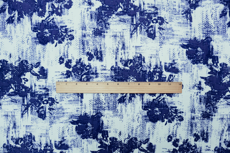 Blue-Teal Rayon Abstract Printed Twill Woven Fabric