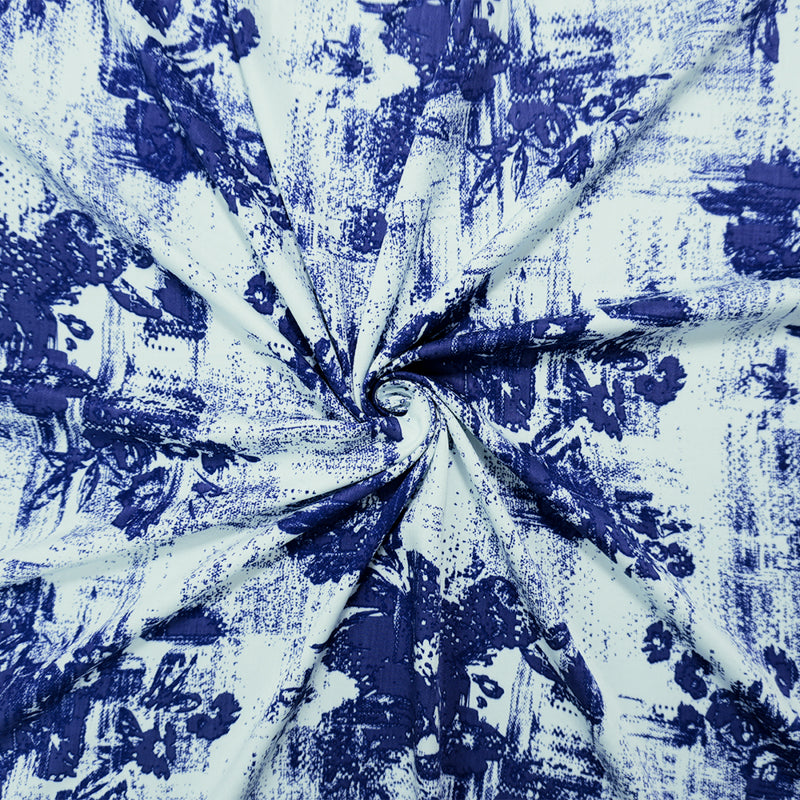 Blue-Teal Rayon Abstract Printed Twill Woven Fabric