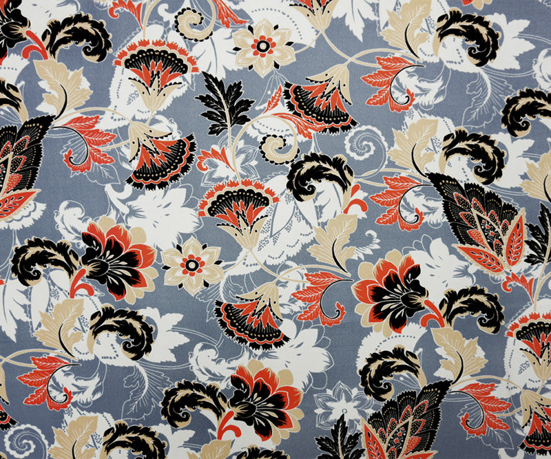 Gray-White-Multi Poly Floral Printed Crepe Woven Fabric