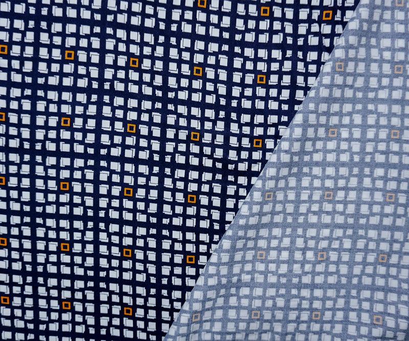 Blue-White-Yellow Rayon Geometry Printed Twill Woven Fabric