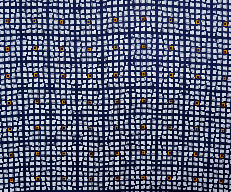 Blue-White-Yellow Rayon Geometry Printed Twill Woven Fabric