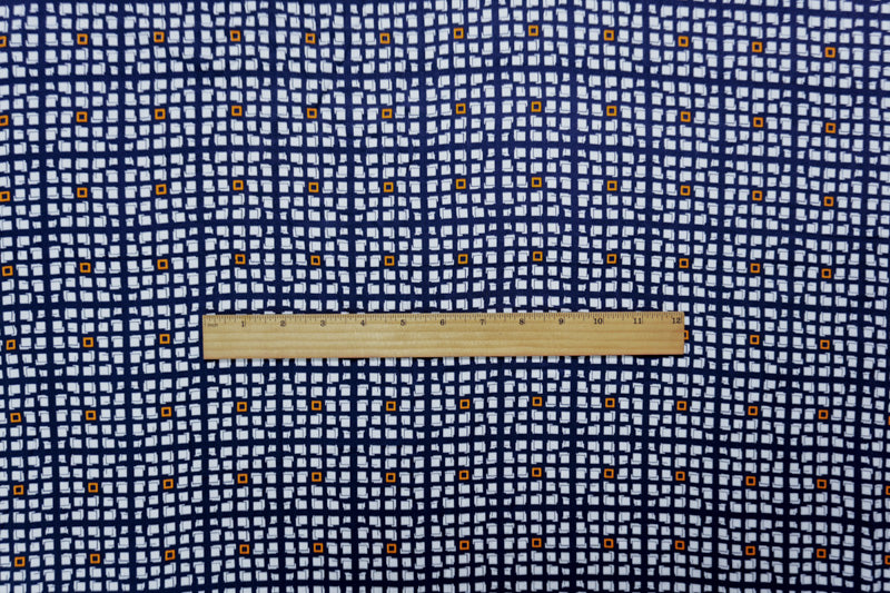 Blue-White-Yellow Rayon Geometry Printed Twill Woven Fabric