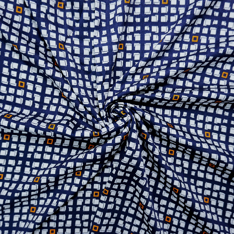Blue-White-Yellow Rayon Geometry Printed Twill Woven Fabric