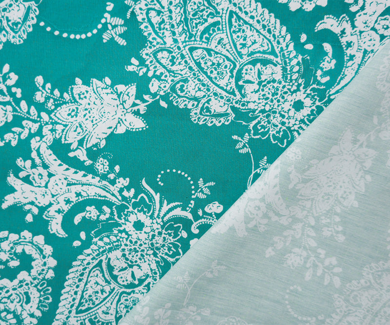 Teal-White Cotton Paisley Printed Poplin Woven Fabric
