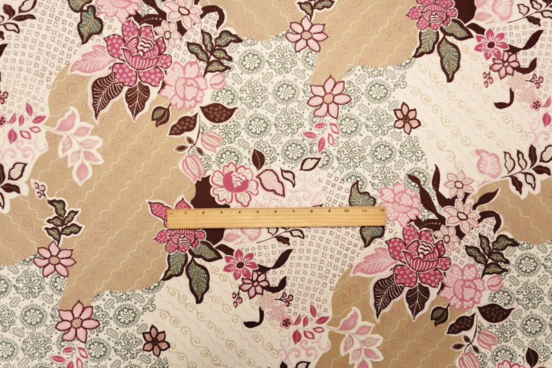 Beige-Ivory-Multi Cotton Floral Printed Lawn Woven Fabric