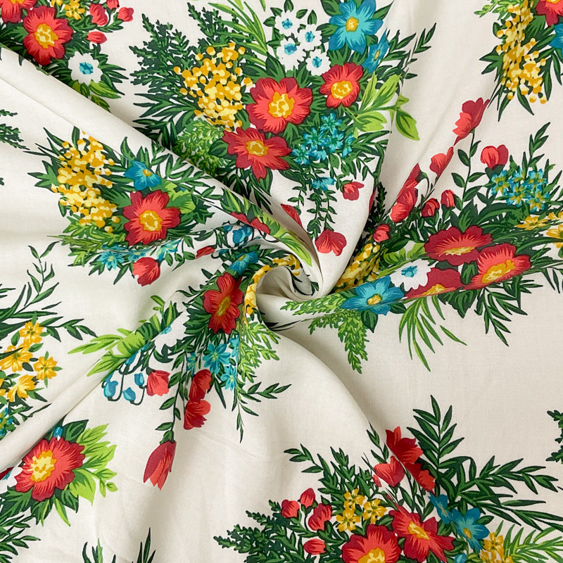 Blue-Green-Multi Rayon Floral Printed Challis Woven Fabric