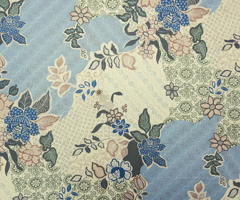Blue-Ivory-Multi Cotton Floral Printed Lawn Woven Fabric