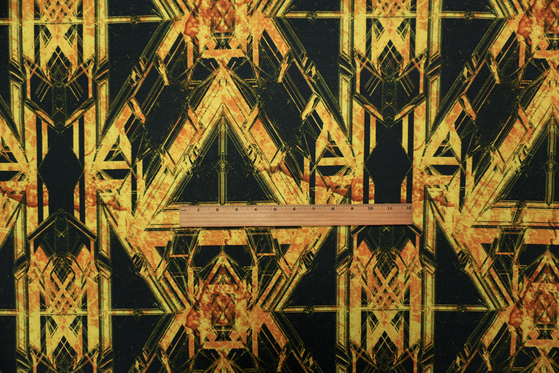 Yellow Famous Maker Abstract Cotton Blend Double Knit Fabric