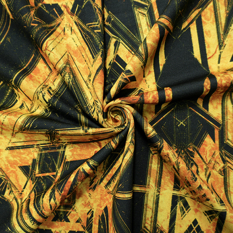 Yellow Famous Maker Abstract Cotton Blend Double Knit Fabric