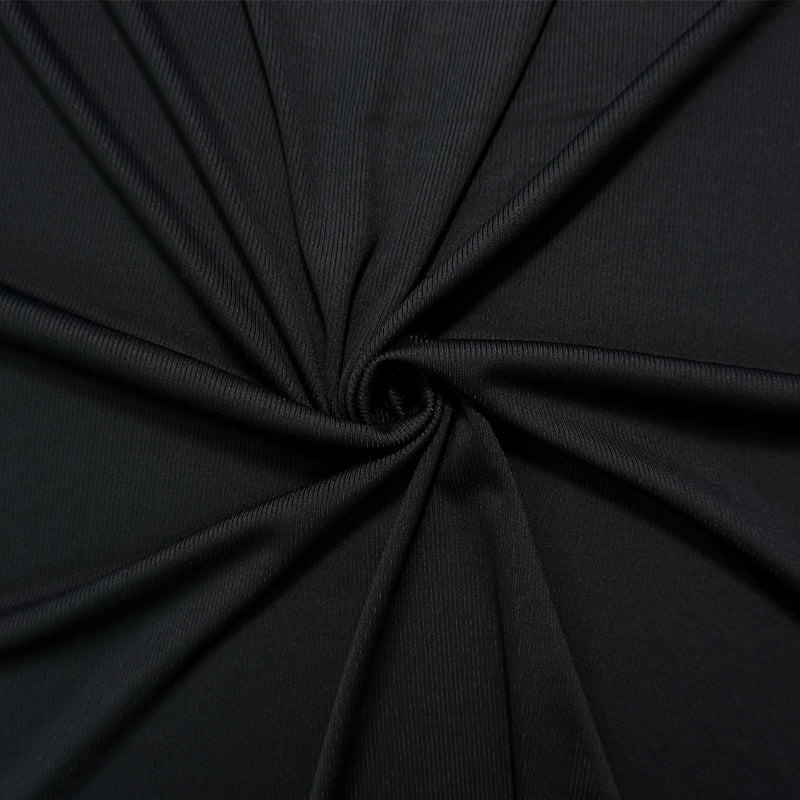 Black Famous Maker Nylon Spandex Solid Rib Knit Fabric