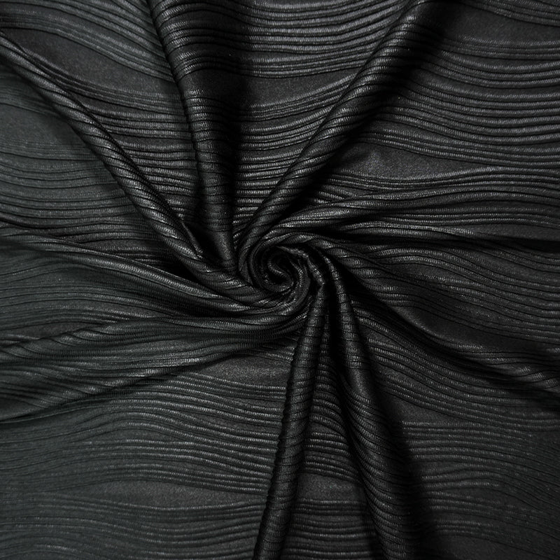 Black Famous Maker Poly Spandex Stretch 3D Pleat Wave Knit Fabric