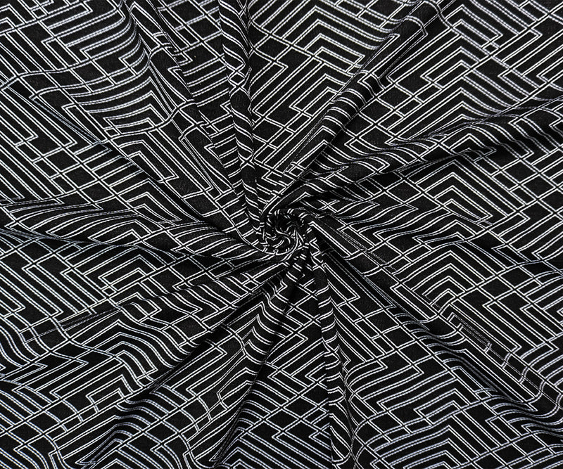 White Famous Maker Nylon Spandex Geometric Jacquard Double Knit Fabric