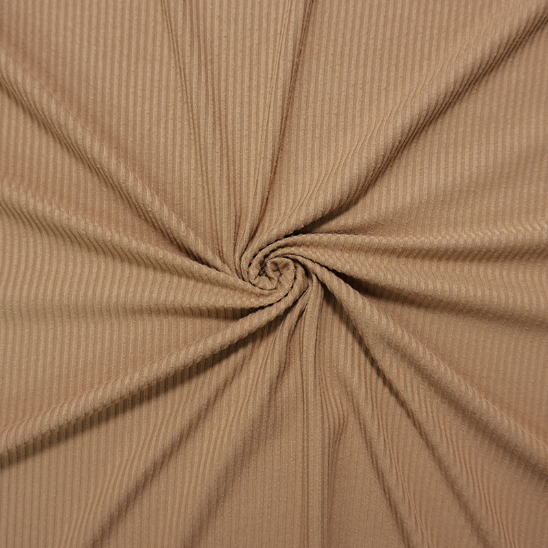 Beige Famous Maker Poly Spandex Solid Brush Face Rib Knit Fabric