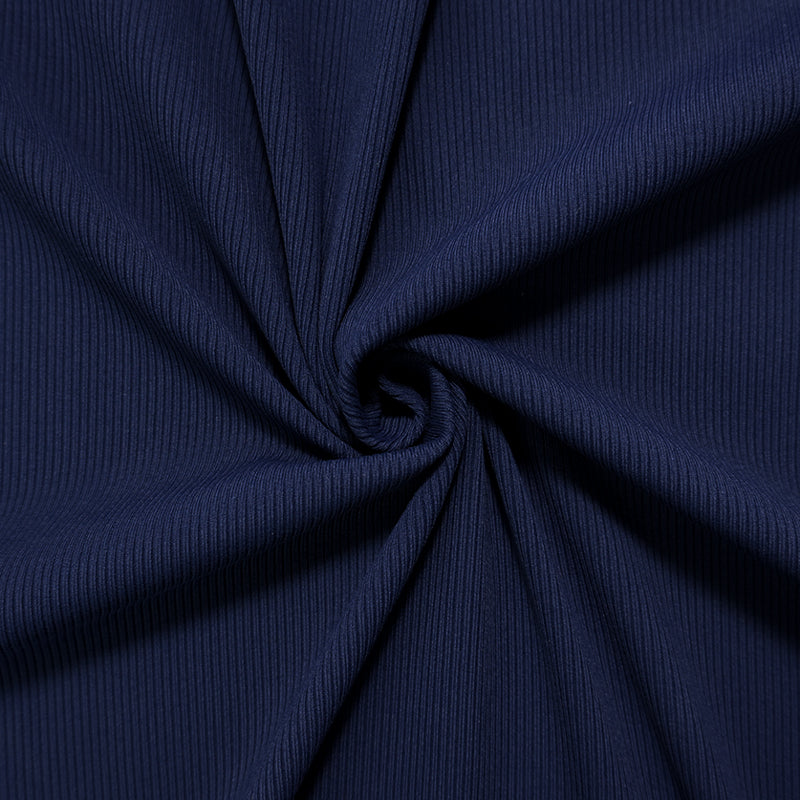 Deep Navy Famous Maker Nylon Spandex Solid Rib Knit Fabric
