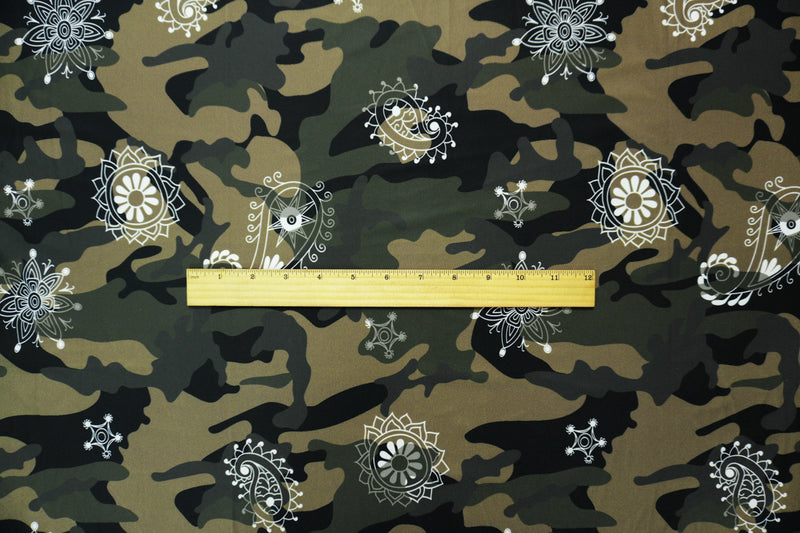 Brown Famous Maker Nylon Camo Paisley Double Knit Yoga Fabric