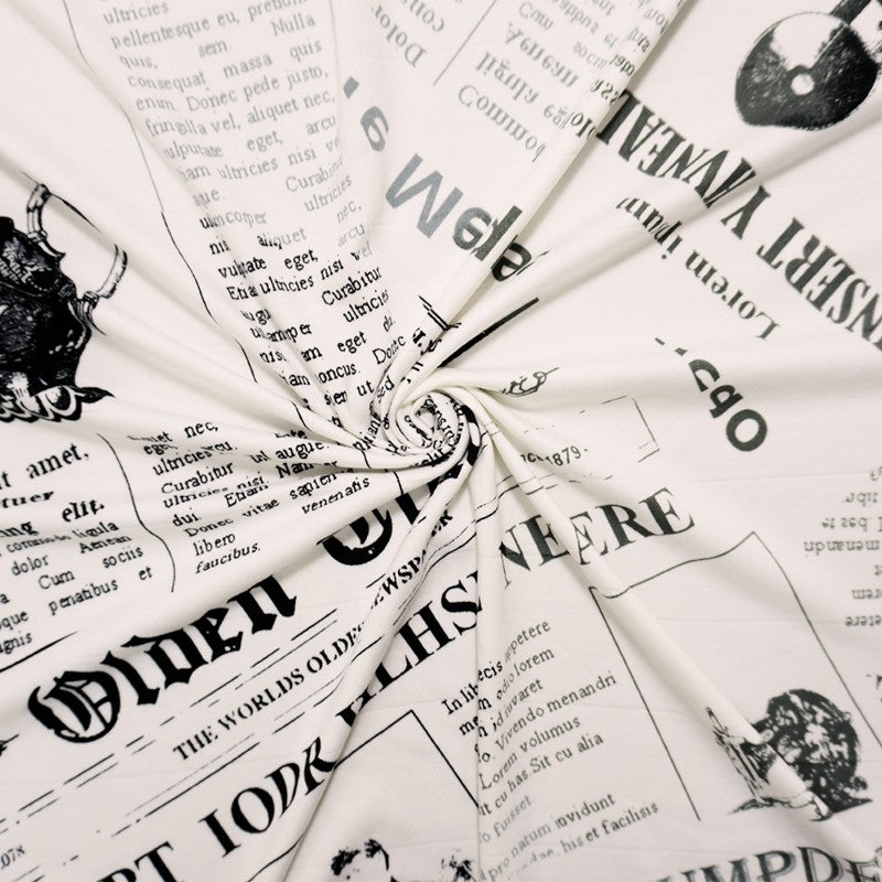 Ivory-Black Poly Newspaper Double Brushed Jersey Knit Fabric