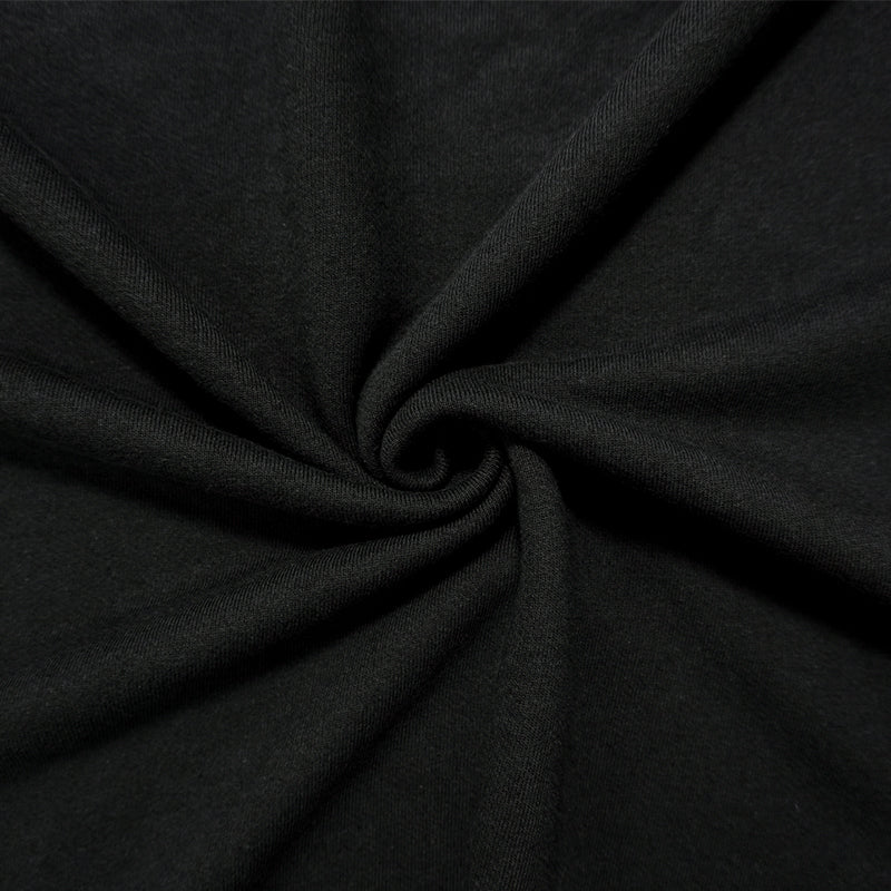 Black Cotton Solid Brushed Sweatshirt Fleece Knit Fabric