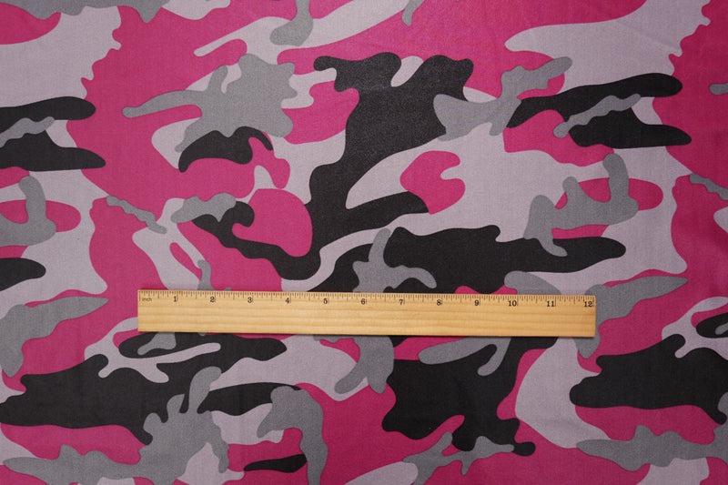 Pink-Black Famous Maker Nylon Camo Satin Tricot Knit Yoga Fabric