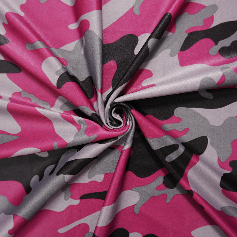 Pink-Black Famous Maker Nylon Camo Satin Tricot Knit Yoga Fabric
