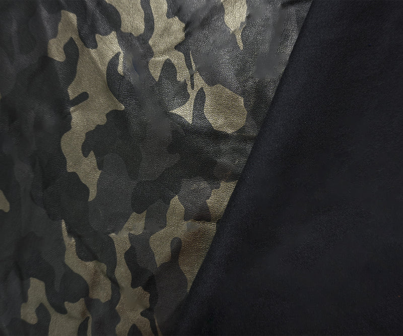 Black Famous Maker PU Blend Camo Printed Soft Shell Fabric