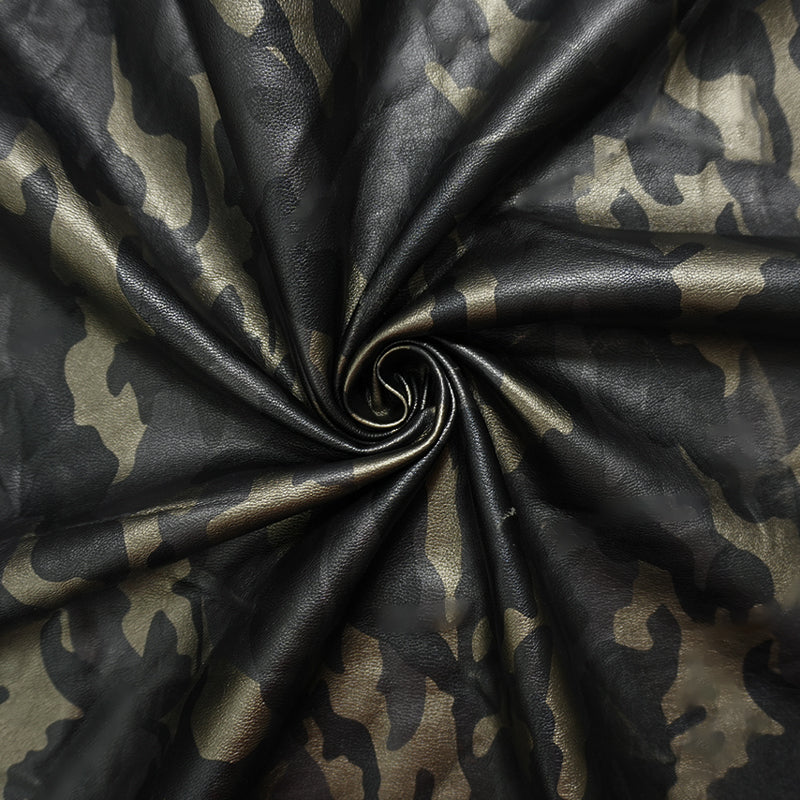 Black Famous Maker PU Blend Camo Printed Soft Shell Fabric