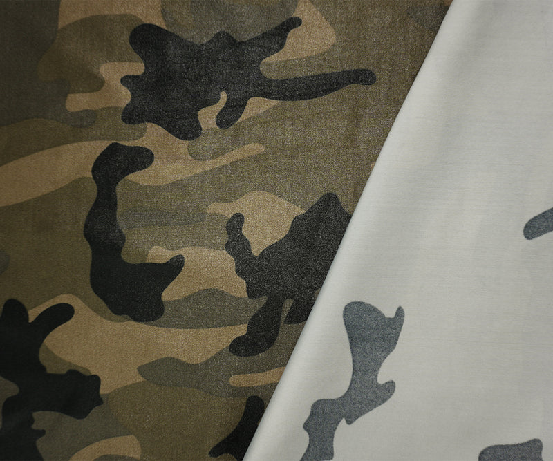Brown-Black Famous Maker Nylon Camo Satin Tricot Knit Yoga Fabric