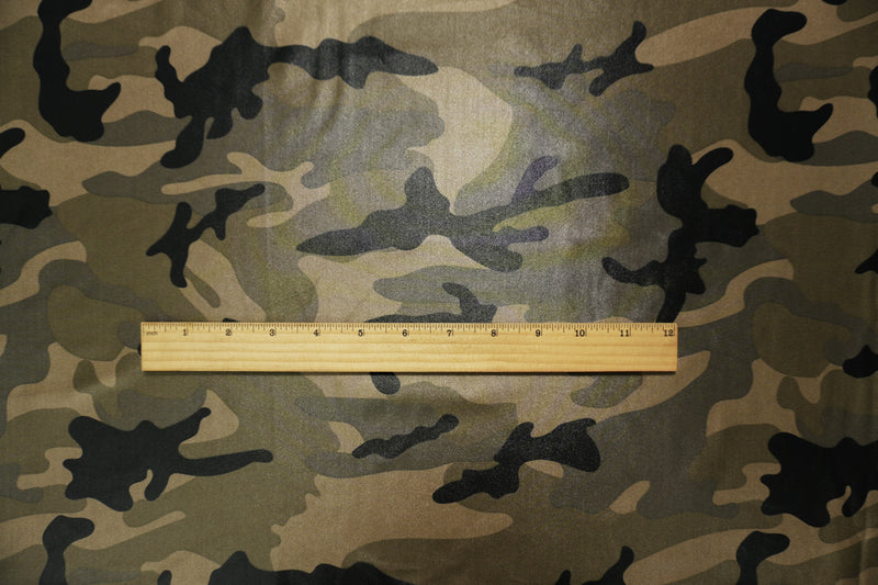 Brown-Black Famous Maker Nylon Camo Satin Tricot Knit Yoga Fabric