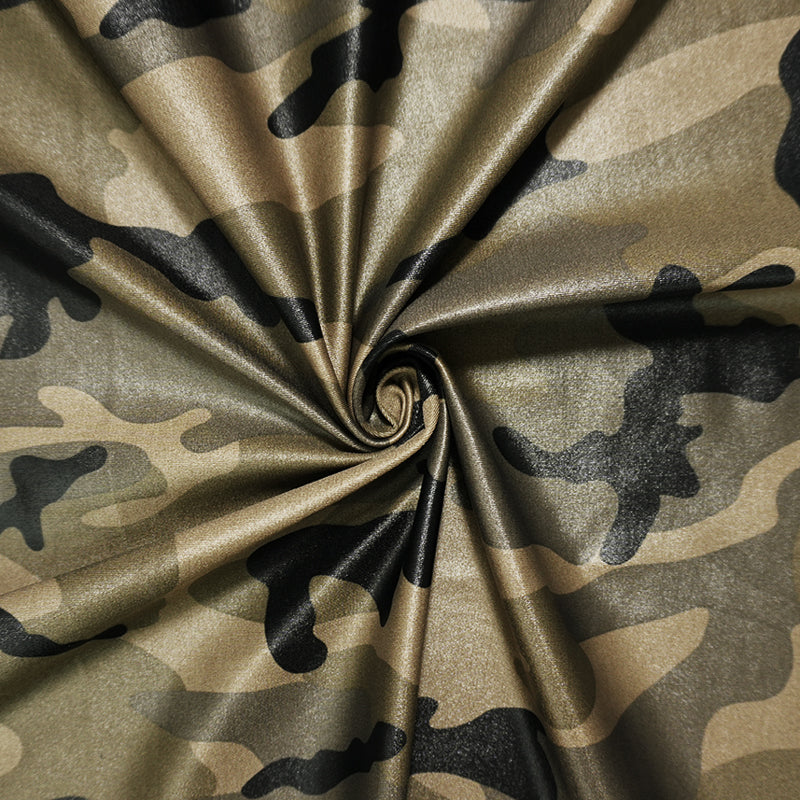 Brown-Black Famous Maker Nylon Camo Satin Tricot Knit Yoga Fabric